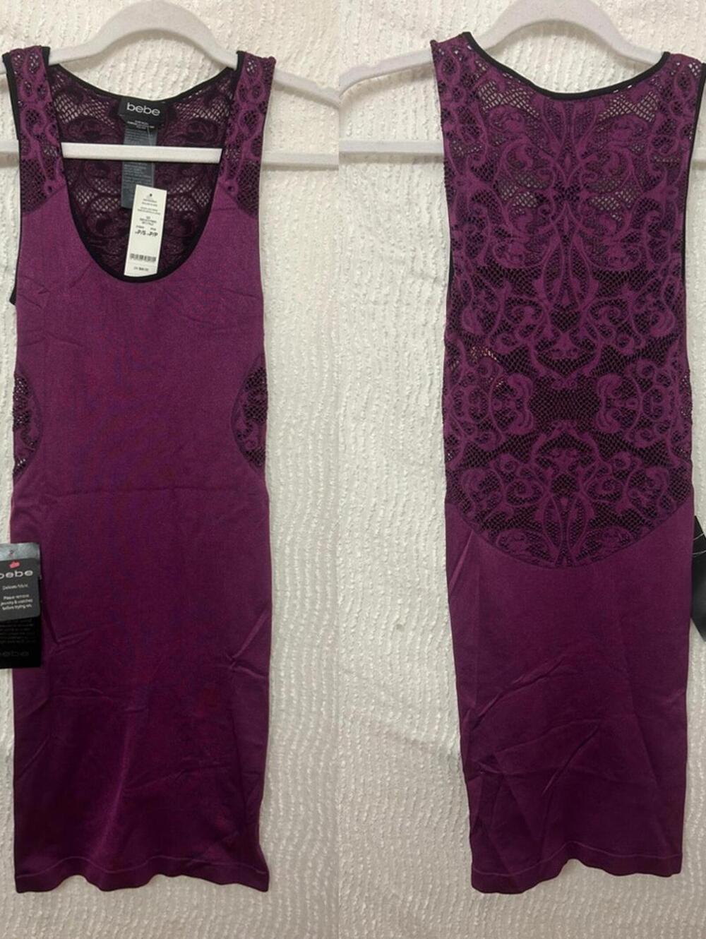 Bebe Louiza Lace Bodycon Dress Purple Size Small NWT Party Cocktail Y2k